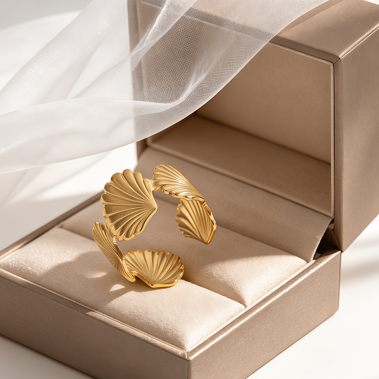 2pcs Retro Fan-Shaped Opening Rings, Stainless Steel